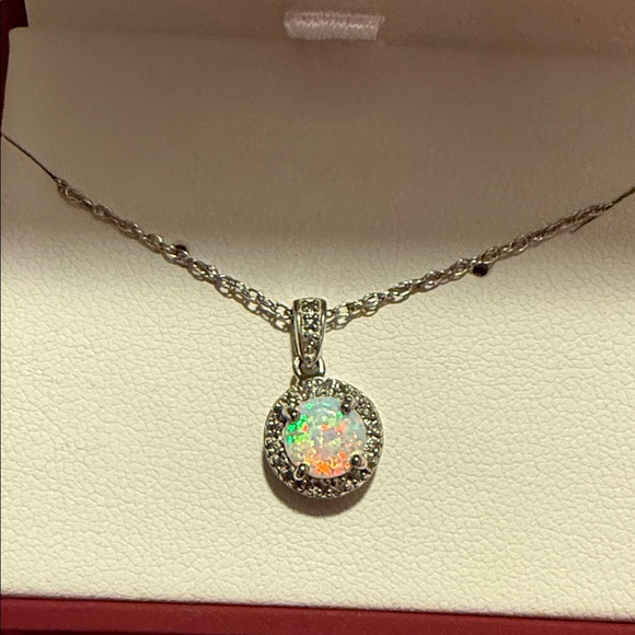 Helzberg Diamonds Silver Necklace with Opal Pendant - Picture 1 of 5